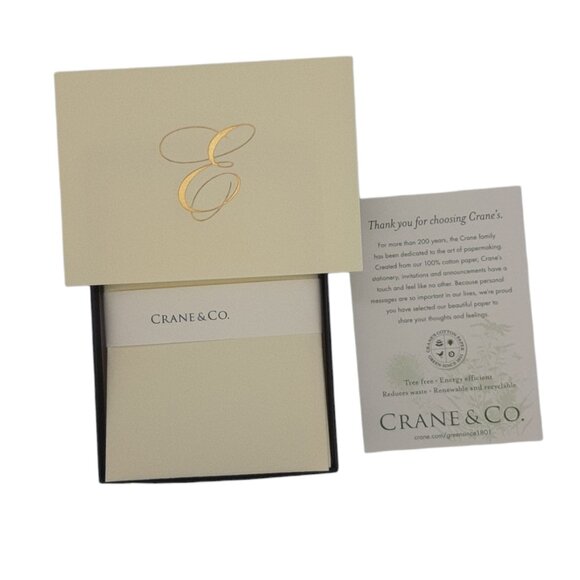 Crane & Co. 'E' Monogram Gold Initial Black Stationary W/ Envelopes 20 Count. - Picture 1 of 5